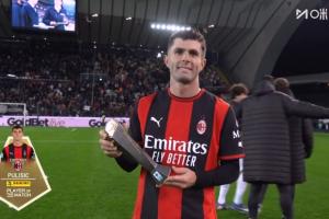 1进球+3关键传球，意甲官方：普利西奇当选米兰2-0乌迪内斯最佳